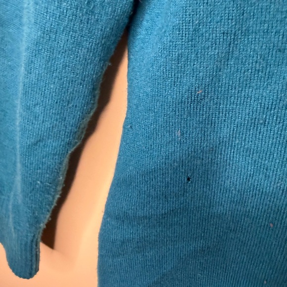 LL Bean Turquoise 100% Cashmere Open Cardigan Small- Flaws - Picture 5 of 6